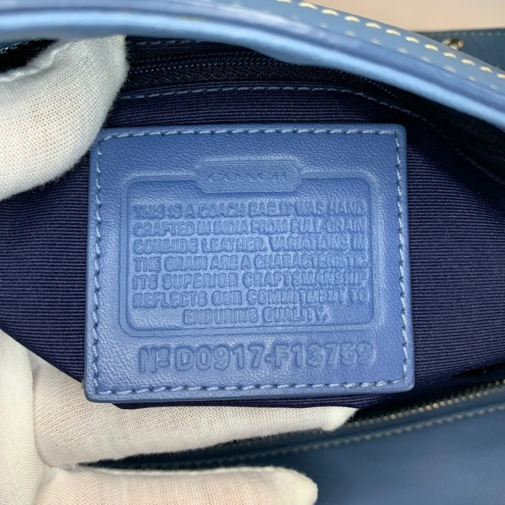 Coach Dusty Blue All Genuine Leather Shoulder Bag with Metal Hang Tag!